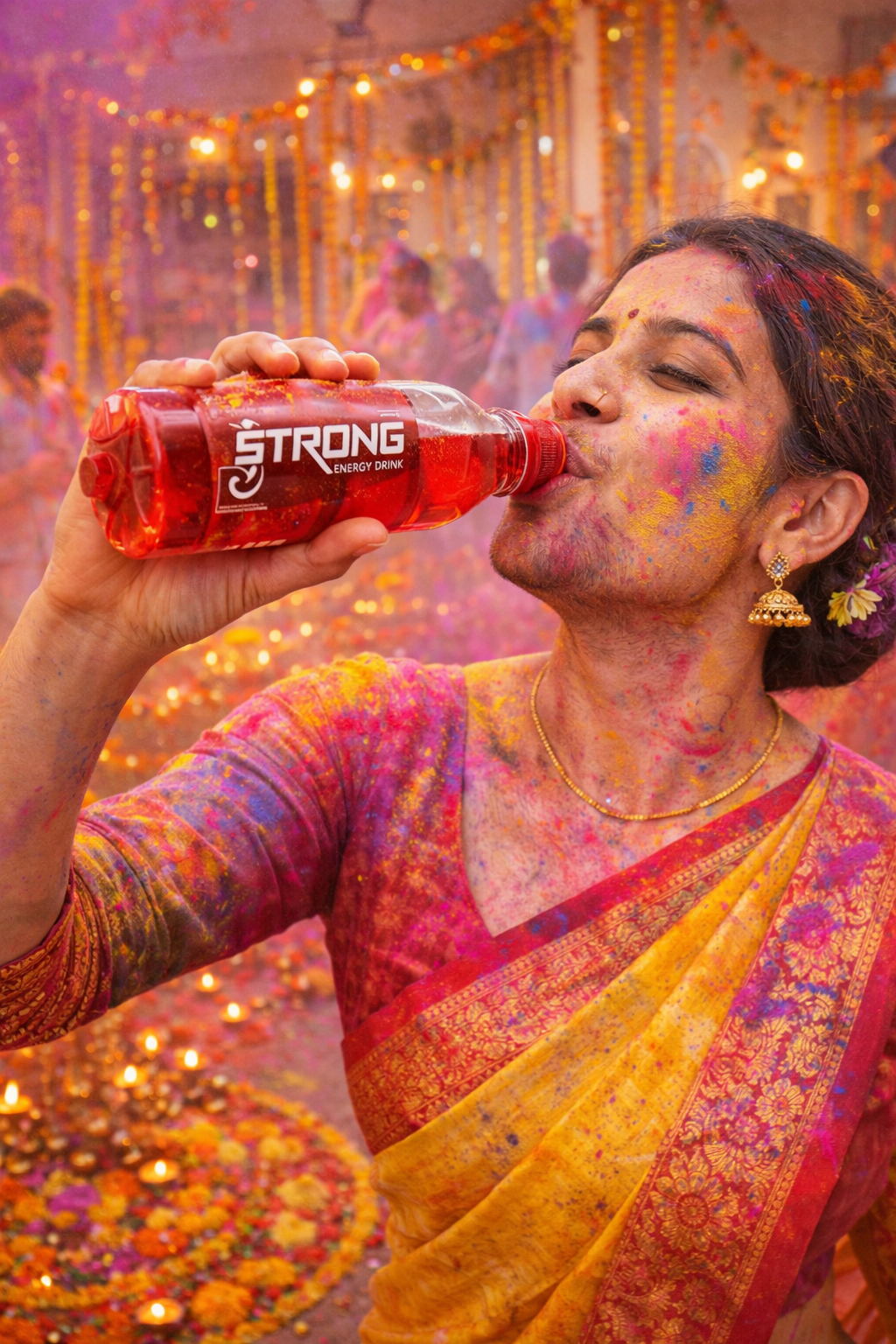 Happy man with Banta Lemon Soda in green fields